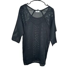 Mikoh Beach Swimsuit Cover Up Top Dress 3/4 Sleeve Sz 2 M Medium Black Mesh K